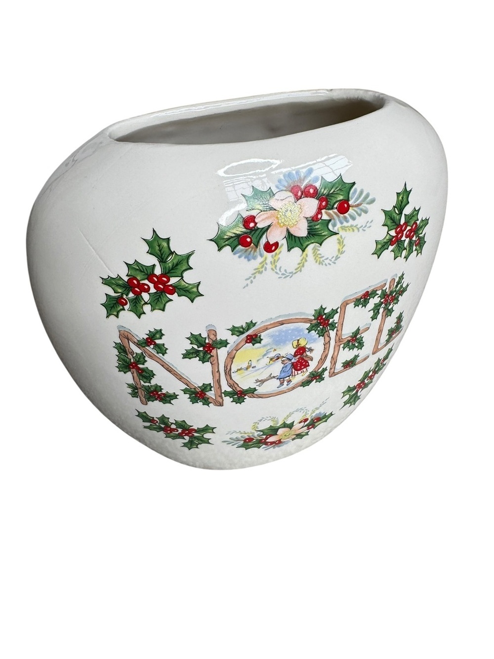 Vintage Noel Christmas Ceramic Planter Cachepot Holiday Centerpiece Decor - Picture 8 of 11